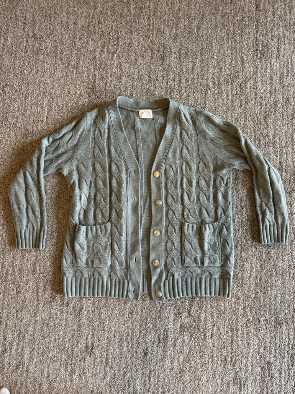 Vintage-Inspired Cable Cardigan in Sage Green